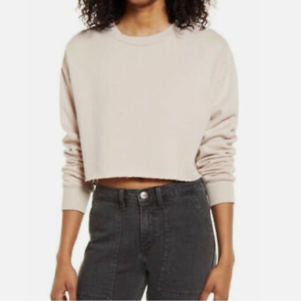 Socialite Women's Soft Long Sleeve Cropped Sweatshirts Pullover Pale Pink Small